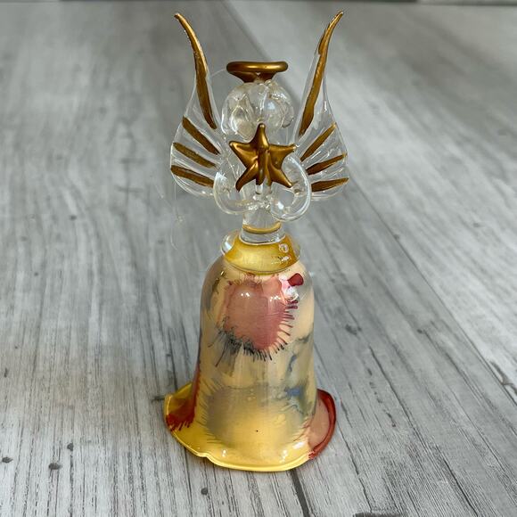 Russ Berrie A Royal Winterfest Glass Bell Angel Holding Star Color Splash Detail - Picture 1 of 6